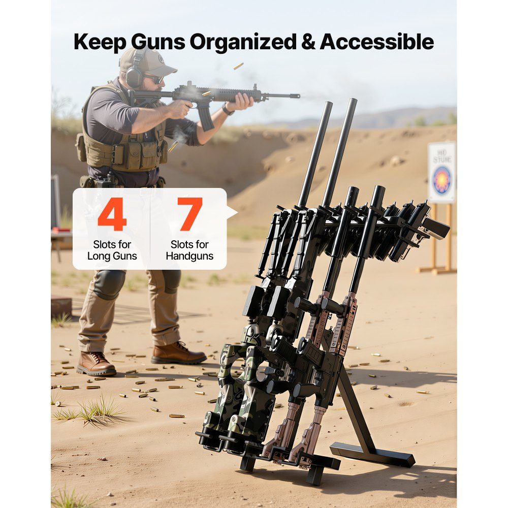 Folding Rifle Stand for 4 Rifles (Shotguns) and 7 Pistols, Freestanding Gun Holder for Gun Storage Made of Carbon Steel, Display Stand for Shooting Ranges, Hunting Ranges