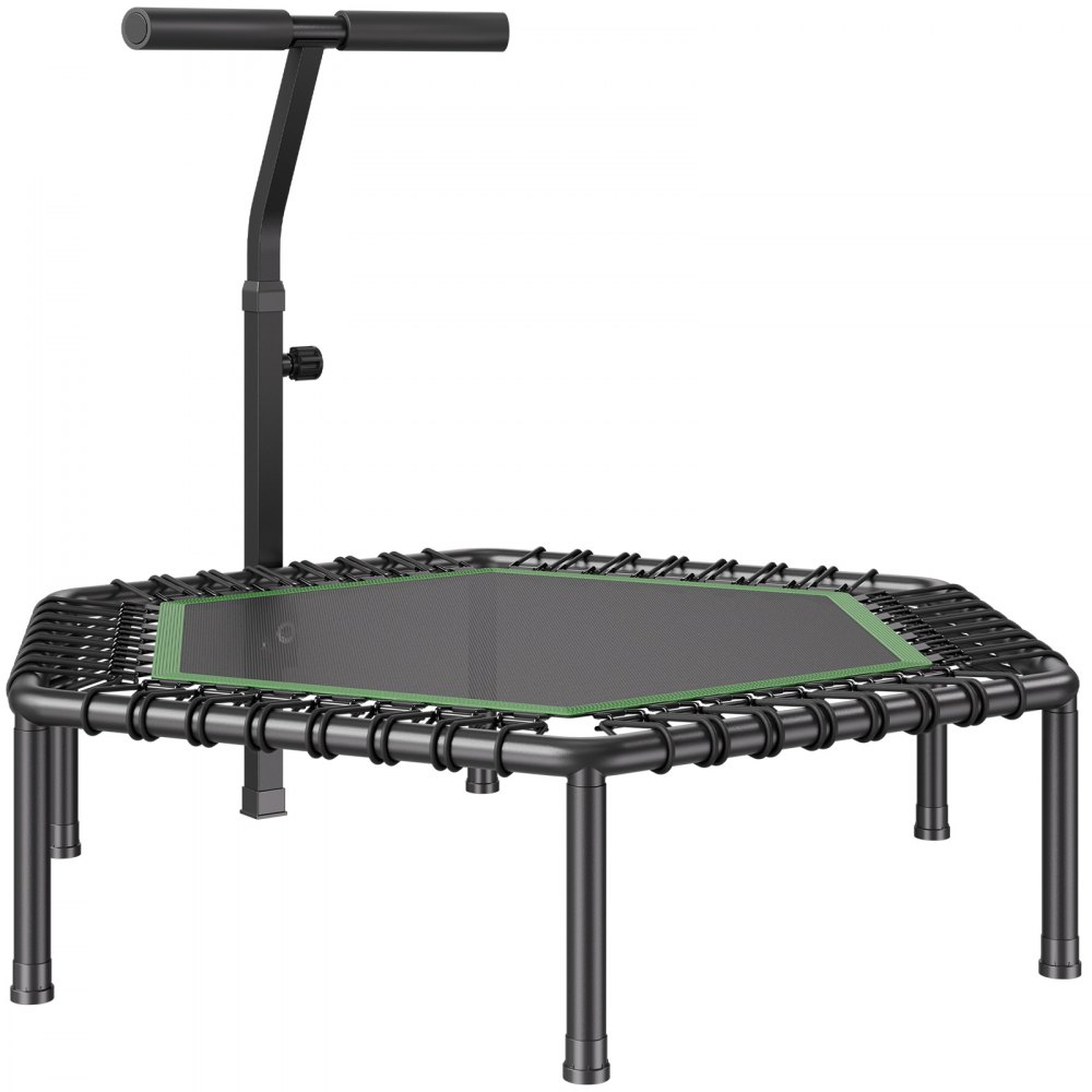 Indoor fitnesstrampoline voor volwassenen, mini-trampoline met een draagvermogen van 205 kg, rebounder-trampoline van 1385 mm met in 3 niveaus in hoogte verstelbare handgreep en schuimrubberen handgreep, hometrainer, sportuitrusting Indoor fitnesstrampoline voor volwassenen, mini-trampoline met een draagvermogen van 205 kg, rebounder-trampoline van 1385 mm met in 3 niveaus in hoogte verstelbare handgreep en schuimrubberen handgreep, hometrainer, sportuitrusting