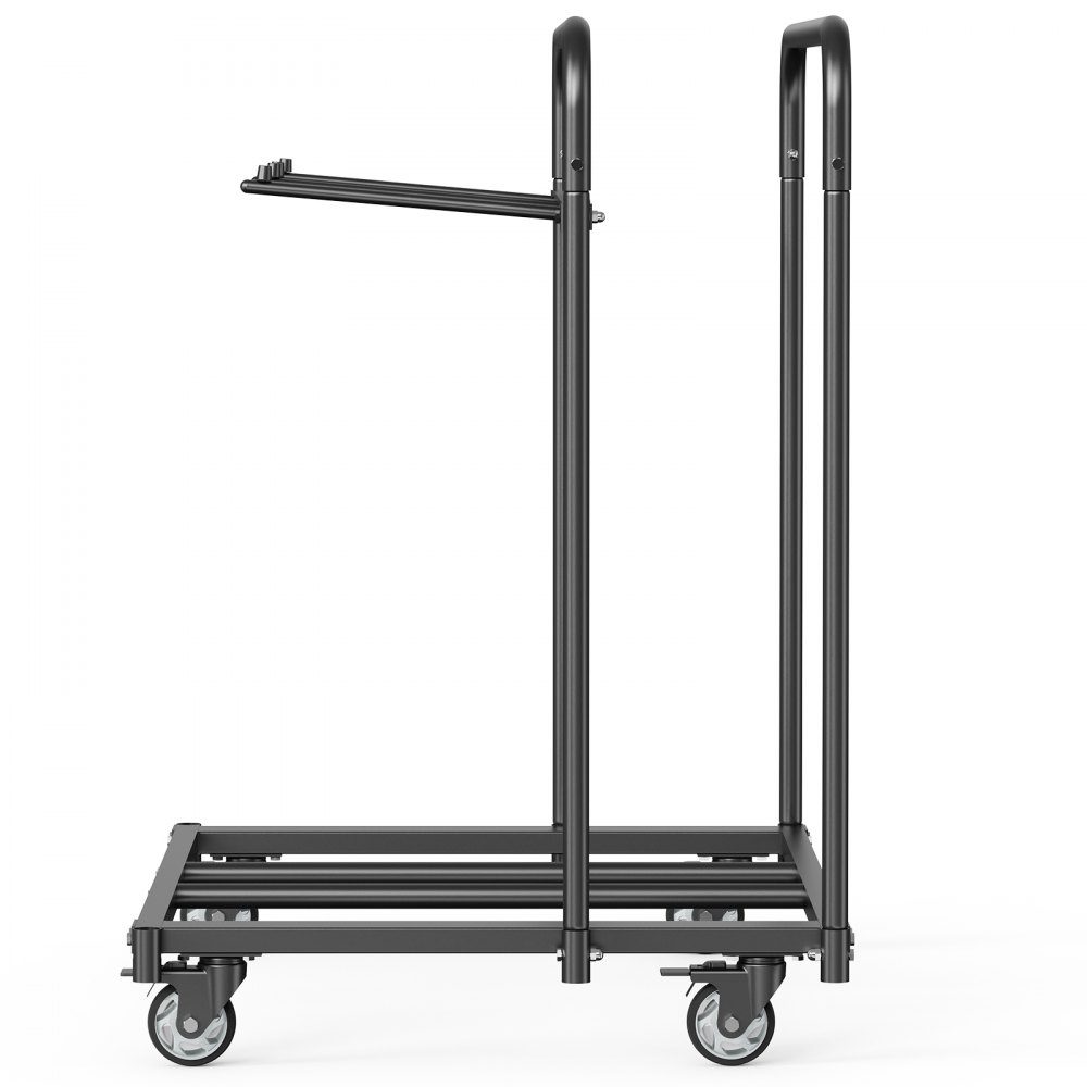 Stuhlwagen, Klappstuhlwagen, 180 kg, für 5 Tische + 14 Stühle, Stuhlaufbewahrungswagen mit Stuhlhalter mit Lenkrollen & Feststellrädern, für Partyveranstaltungen, Hotels, Mattschwarz