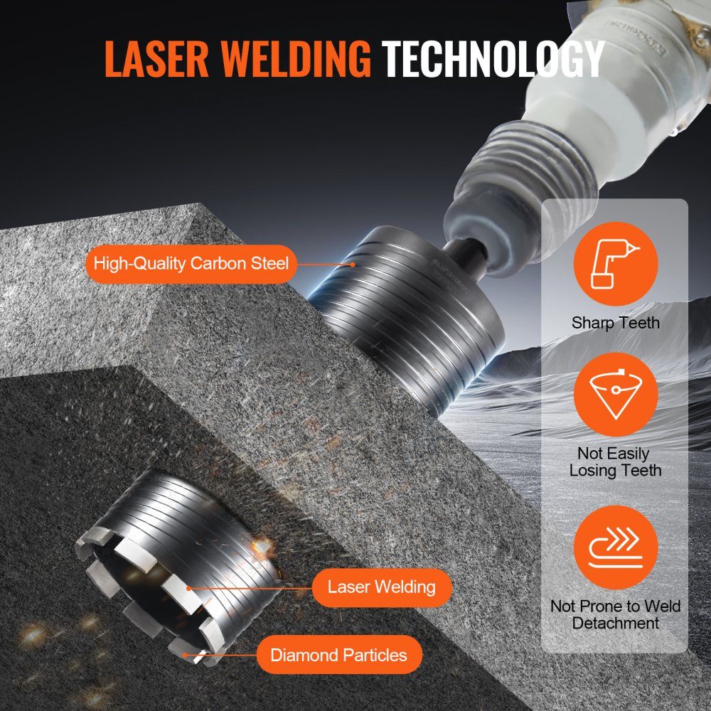 Diamond Core Drill, 108mm Wet/Dry Diamond Core Drill for Bricks and Blocks, Concrete Core Drill with Guide Drill and Saw Blade, 241.3mm Drilling Depth, 5/8"-11 Female Thread
