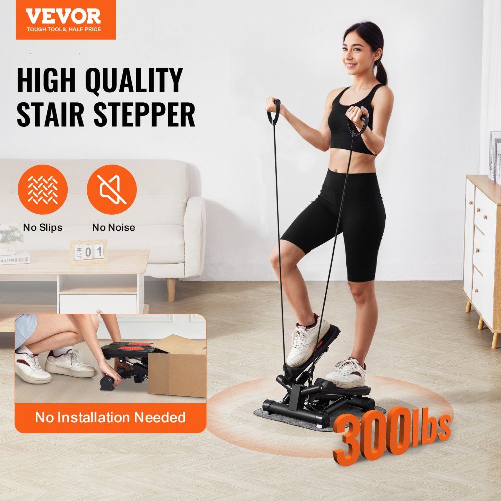 Stair Stepper, Mini Stepper Training, Hydraulic Fitness Twist Stepper with Resistance Bands, Full Body Workout Cardio Machine, Stair Climber with LCD Monitor, 150kg Load Capacity, Black