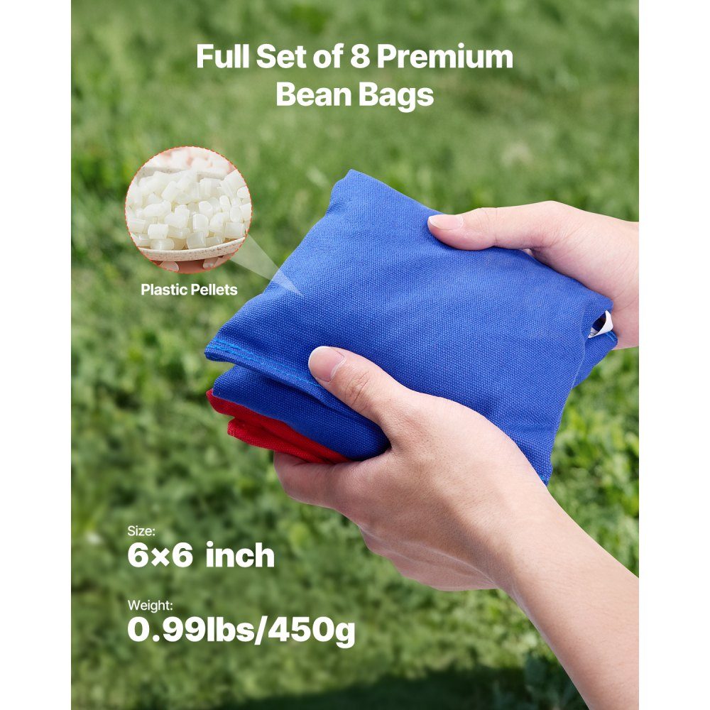 Cornhole-spelset (1255 x 600 x 302 mm), Cornhole-spelborden, draagbaar massief houten werpbord, Cornhole-spel voor volwassenen, inclusief 8 zitzakken en draagtas, voor tuin en achtertuin