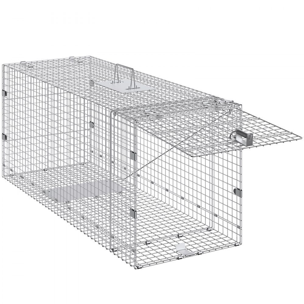 Live Animal Cage Trap 50" x 20" x 26" Humane Galvanized Iron Cat Trap Foldable Animal Trap with Handle for Stray Dogs, Armadillos, Raccoons, Marmots, Foxes