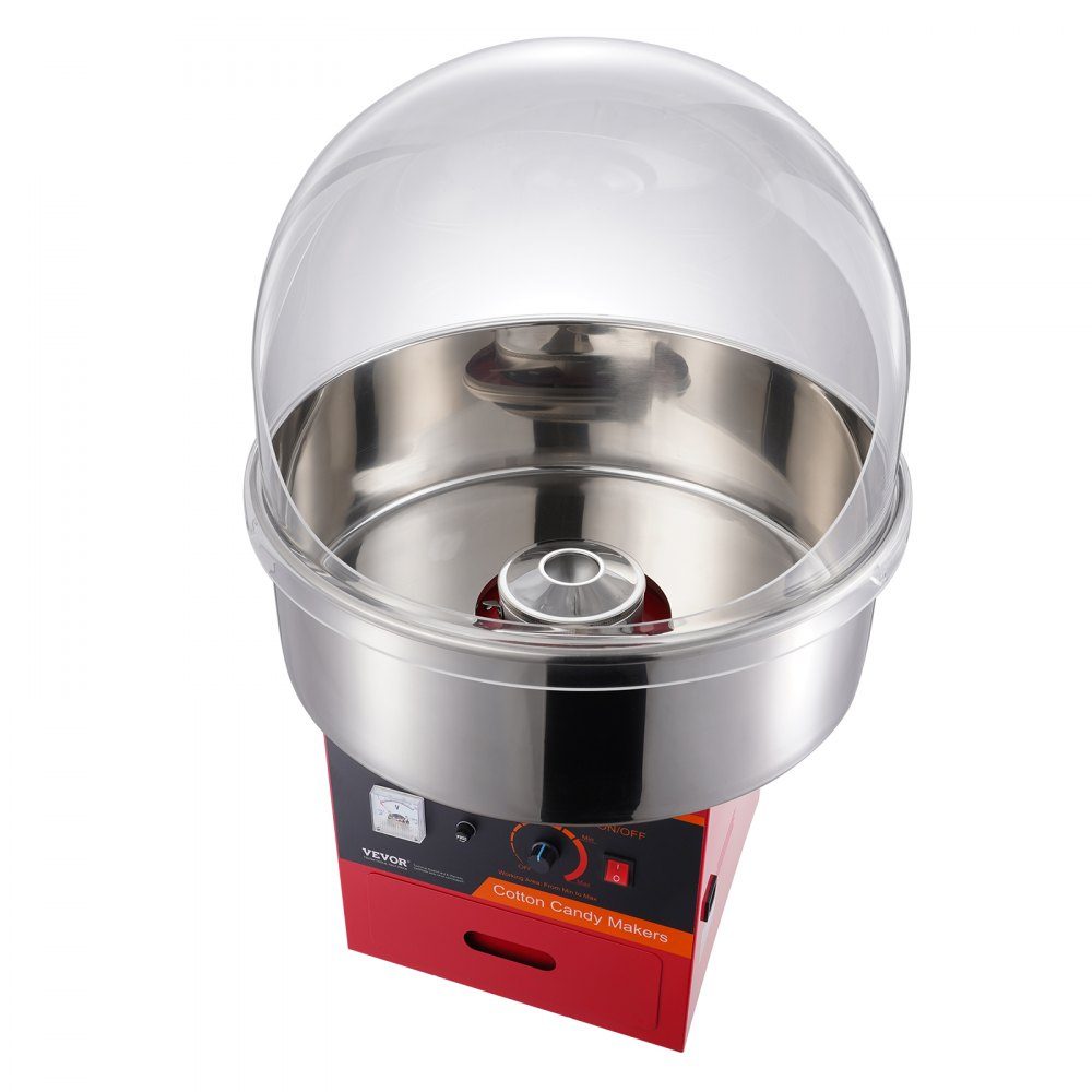 Elektrische Zuckerwattemaschine, 1000 W Zuckerwattemaschine, kommerzielle Zuckerwattemaschine mit Abdeckung, Edelstahlschüssel, Zuckerschaufel, Schublade, perfekt für Familientreffen, Rot