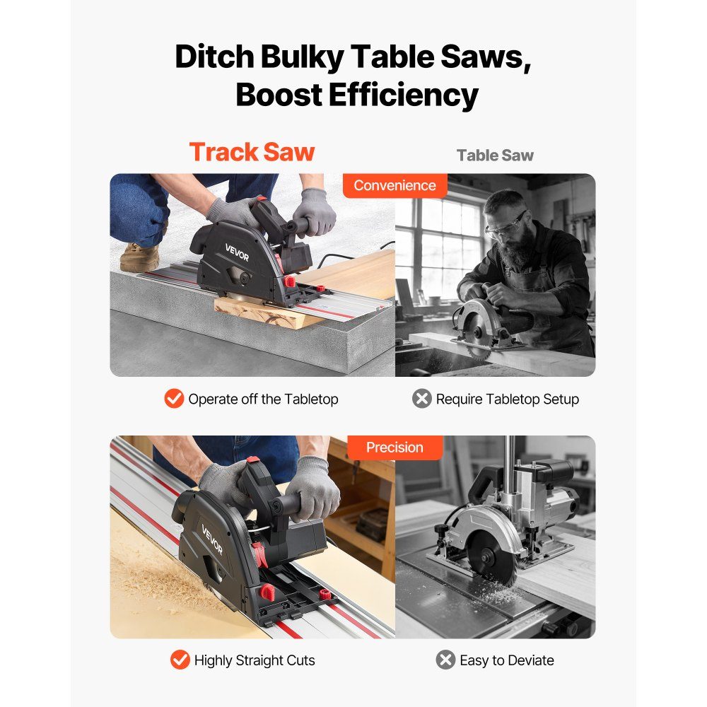 Plunge saw, 165.1 mm, hand-held circular saw with 48-zahnigem carbide saw blade, angle adjustment 0-45°, cutting depth 55 mm, for wood & plastic, guide rail Not included