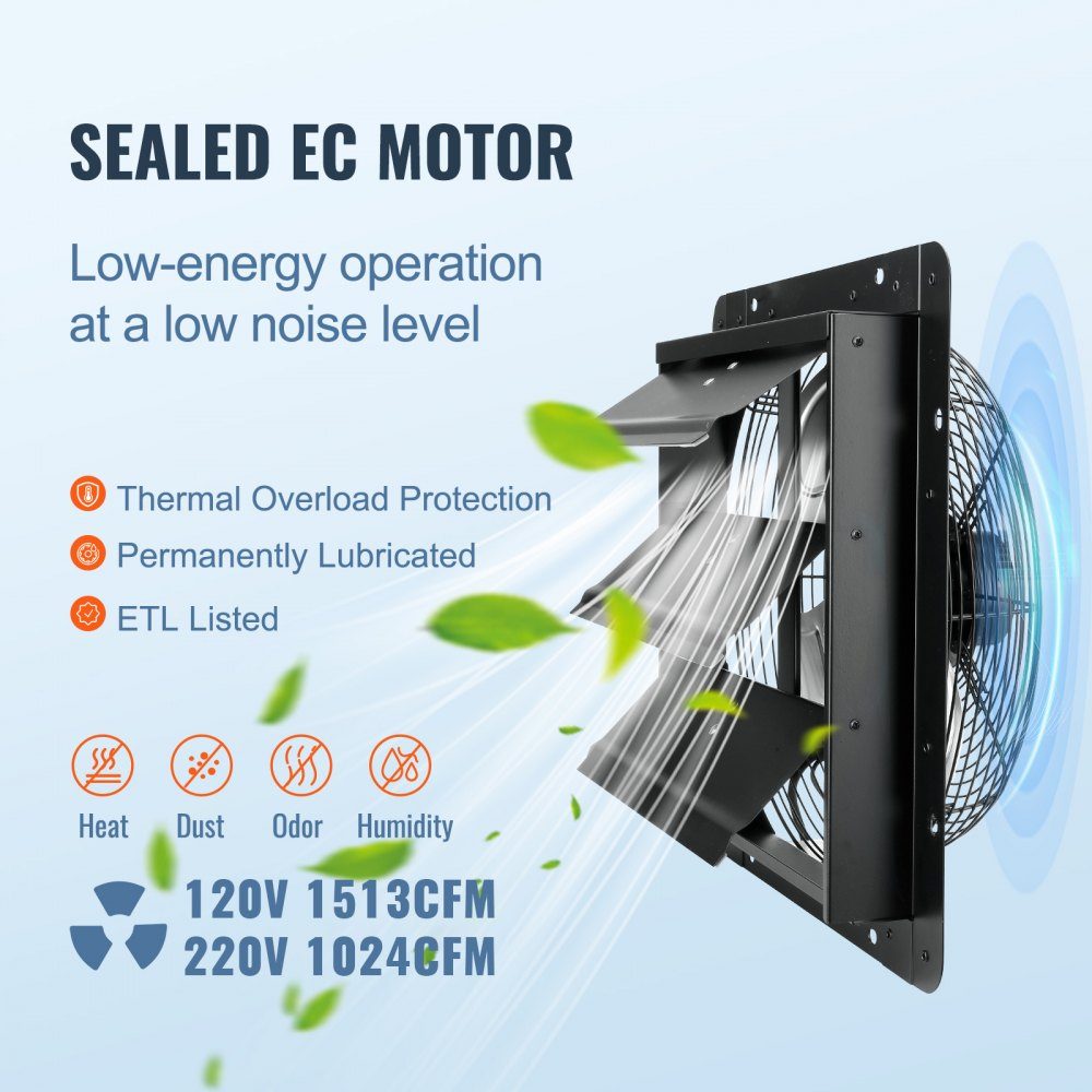 356mm Exhaust Fan Temperature Humidity Controller EC Motor 1024 CFM Wall Mount Variable Speed ​​Control Fan Ventilation and Cooling for Greenhouse Garage