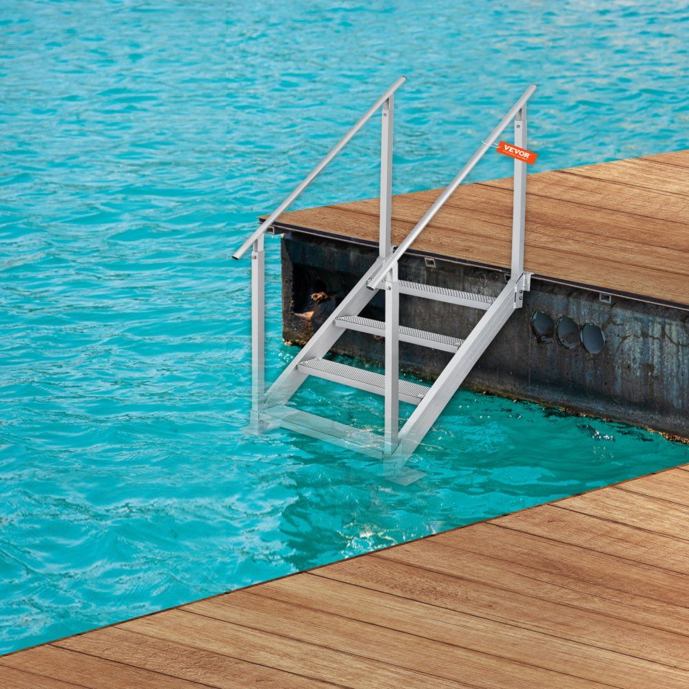 4-stufige Badeleiter mit zwei Handläufen, Bootsleiter, 800 x 1850 x 1750 mm, Poolleiter aus Aluminiumlegierung, Treppenleiter, 250 kg Tragkraft, 55 x 10 cm Pedale, ideal für Häfen, Bootsschwimmbäder