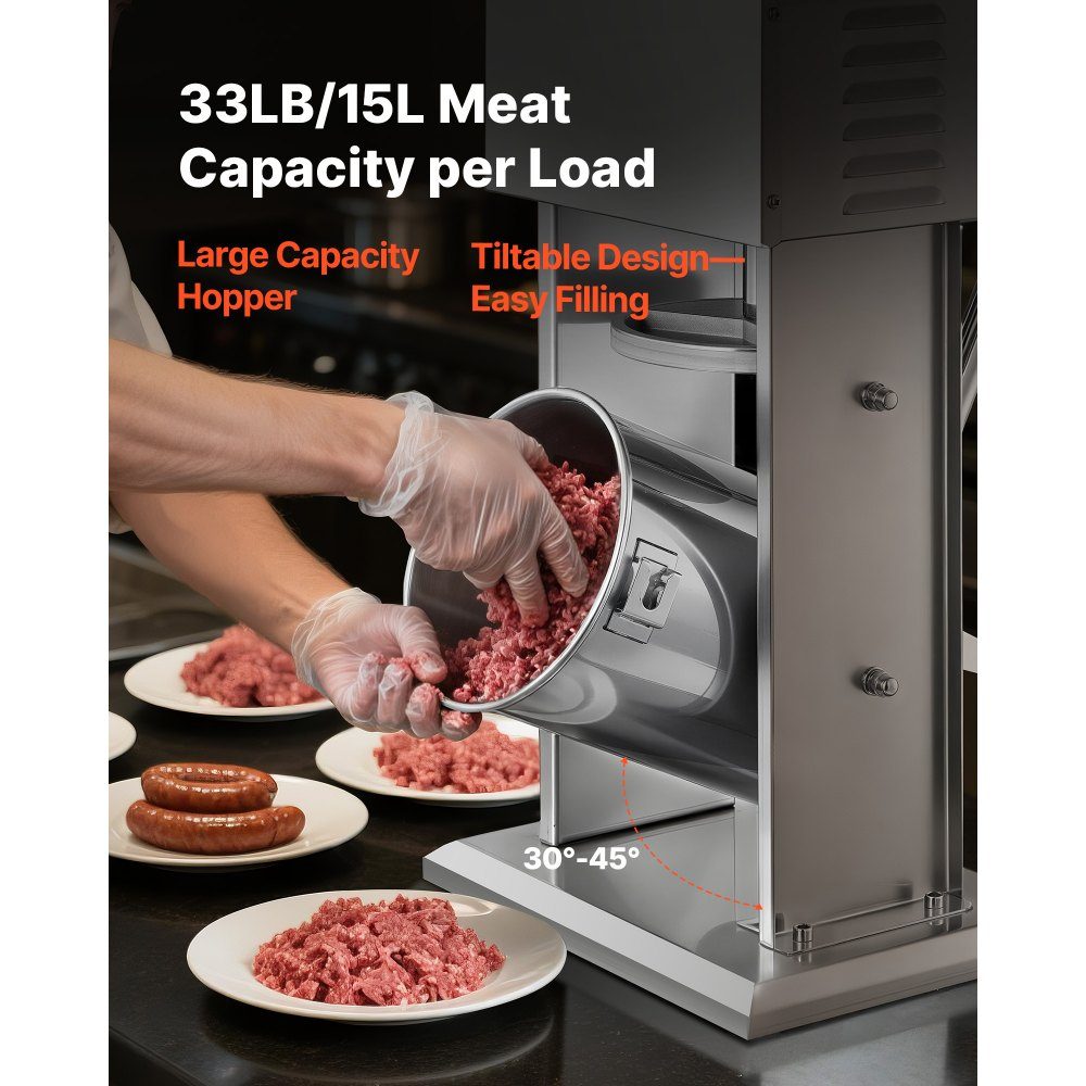 Electric Sausage Filler 15L Sausage Filling Machine Meat Filler with Stepless Speed ​​Control & Pedal, High Performance Stainless Steel Filler with 4 Sausage Filling Tubes, Meat Filling