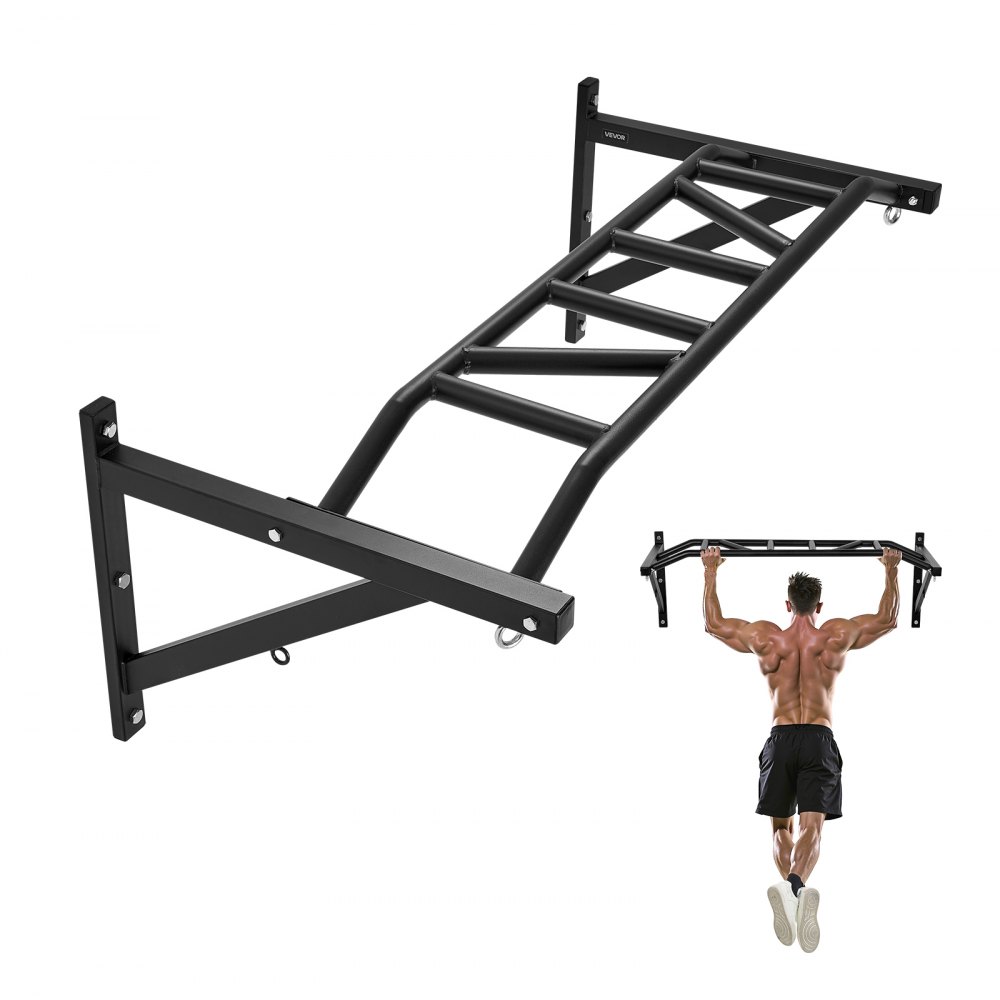 Aan de muur gemonteerde optrekstang, 50" brede multifunctionele stalen trainingsstangen voor het bovenlichaam met hangers, optrektrainingsstation (draagvermogen van 200 kg), sportschool Aan de muur gemonteerde optrekstang, 50" brede multifunctionele stalen trainingsstangen voor het bovenlichaam met hangers, optrektrainingsstation (draagvermogen van 200 kg), sportschool