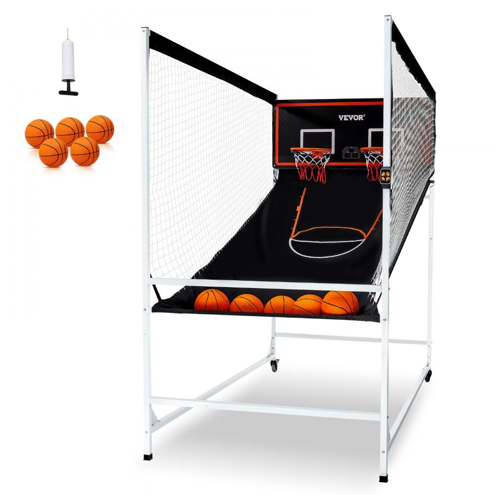 Indoor Basketball Game for 2 Players, Basketball Machine, Basketball Ball Stand with 5 Balls & 8 Game Modes & 2 Basketball Hoops & Scoreboard & Inflatable Pump for Kids Adults (Black)