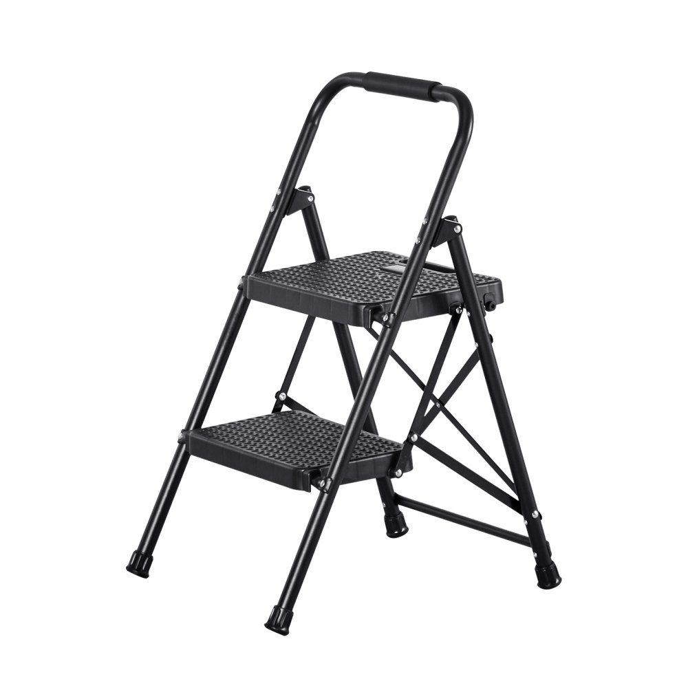 Step Ladder 2 Steps, Folding Ladder with Anti-Slip Steps & Comfortable Handle, Household Ladder with a Load Capacity of 272kg, Folding Step, Safety Ladder for Kitchen, Home & Office, Black