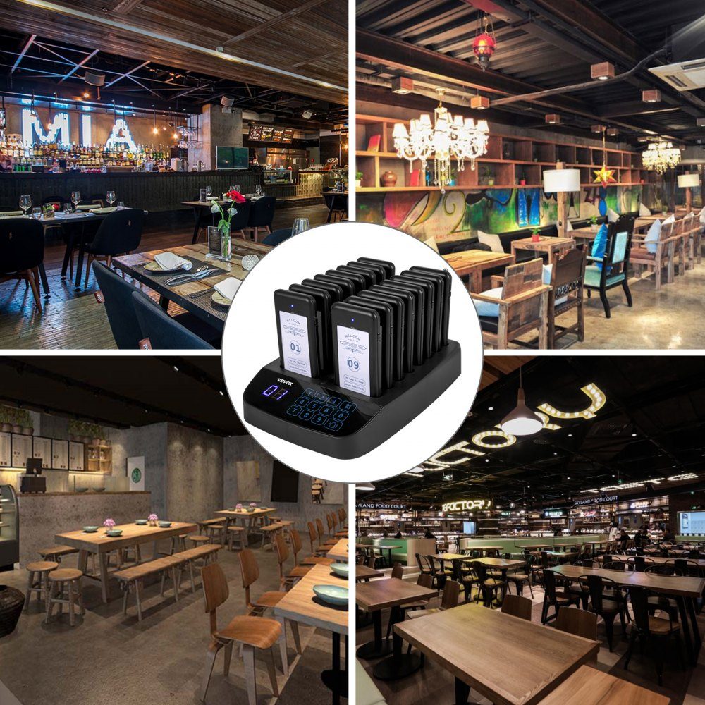 16 Pager-Rufsystem Restaurant, 98 Kanäle Gäste-Pager, Touchscreen Wireless Call System Restaurant, Schwarz Wireless Guest Call Wireless Kundenrufsystem für Bars, Restaurant, Cafeteria, Hotel usw