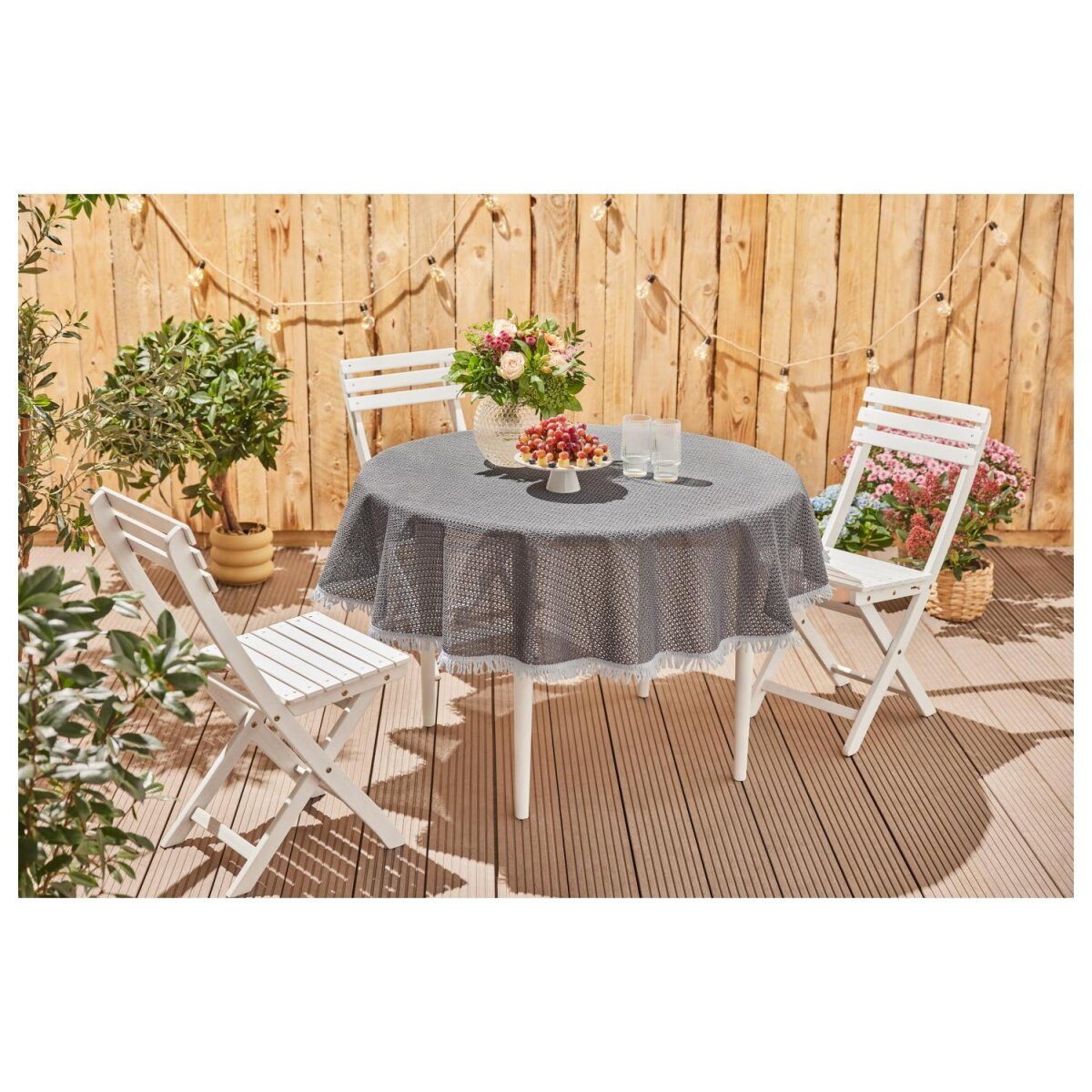 LIVARNO Home tuintafelkleed, 130 x 160 cm (rond, grijs)