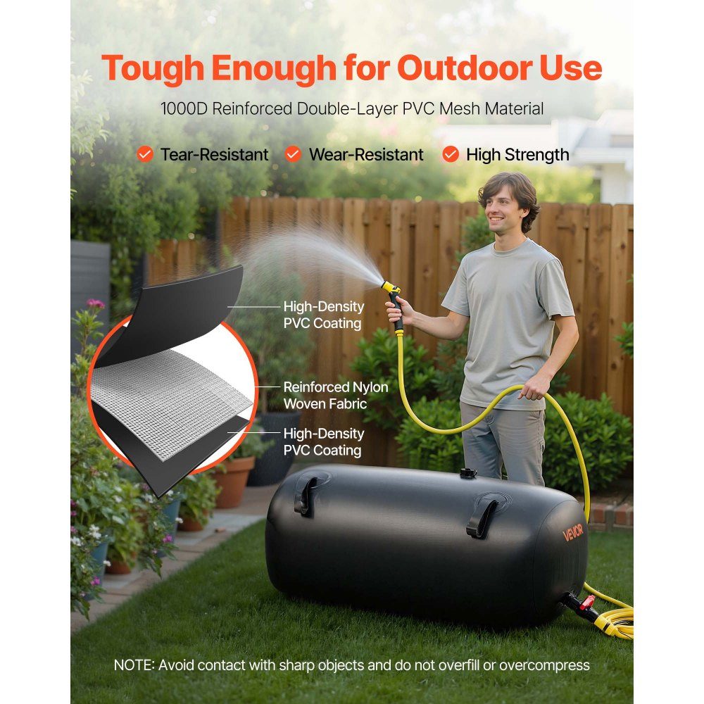 Vessie de stockage d'eau, sac à eau 113 L avec robinet, sac à eau pliable et portable en PVC 1000D, stockage d'eau pour système d'irrigation, résistance à la sécheresse et aux catastrophes, noir