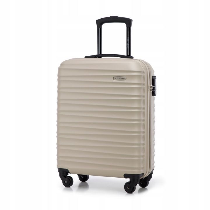 Premium Koffer Reisekoffer Bordkoffer mit Rippen ABS-Kunststoff 34l Beige