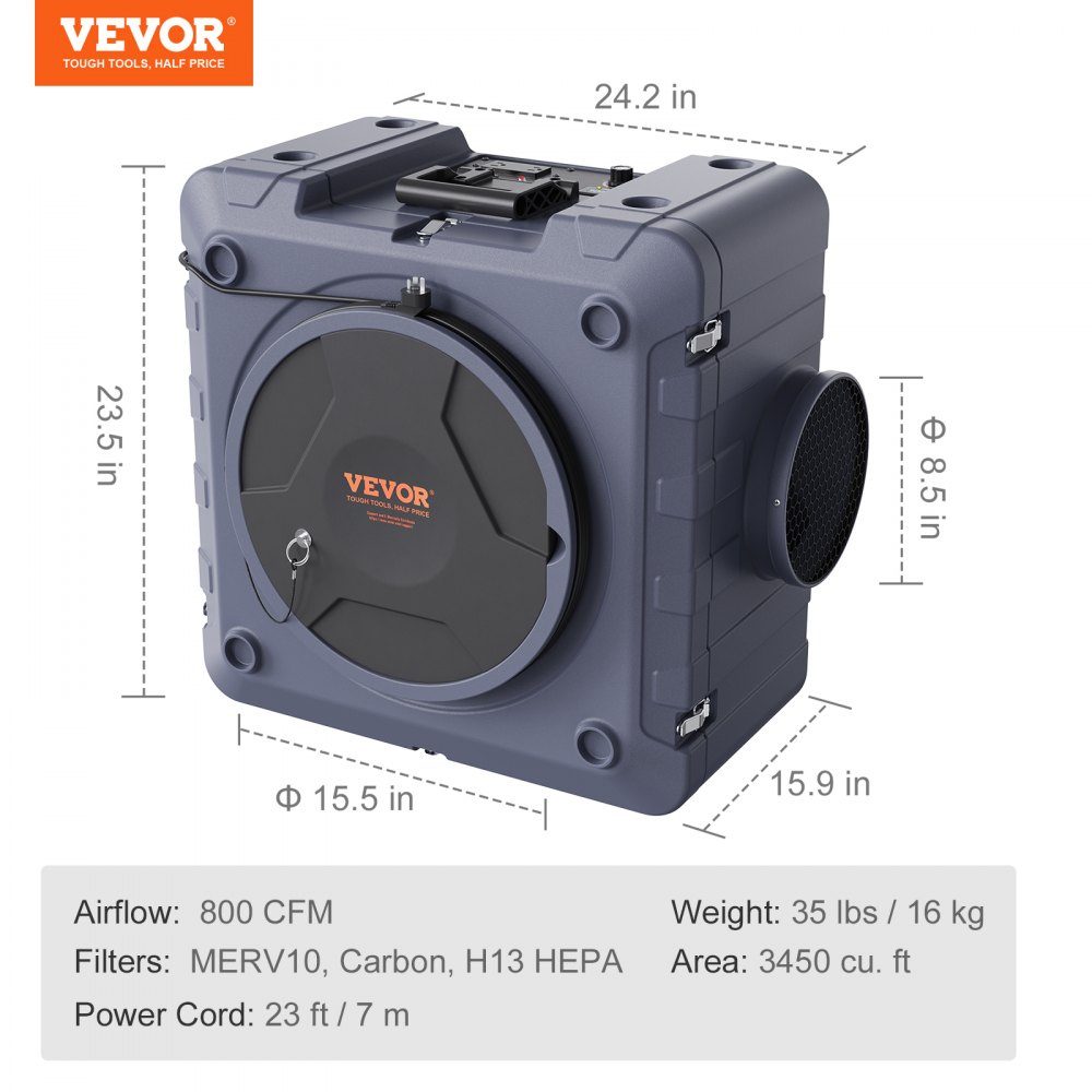 Air purifier with 3-stage stackable negative air machine with 800 CFM