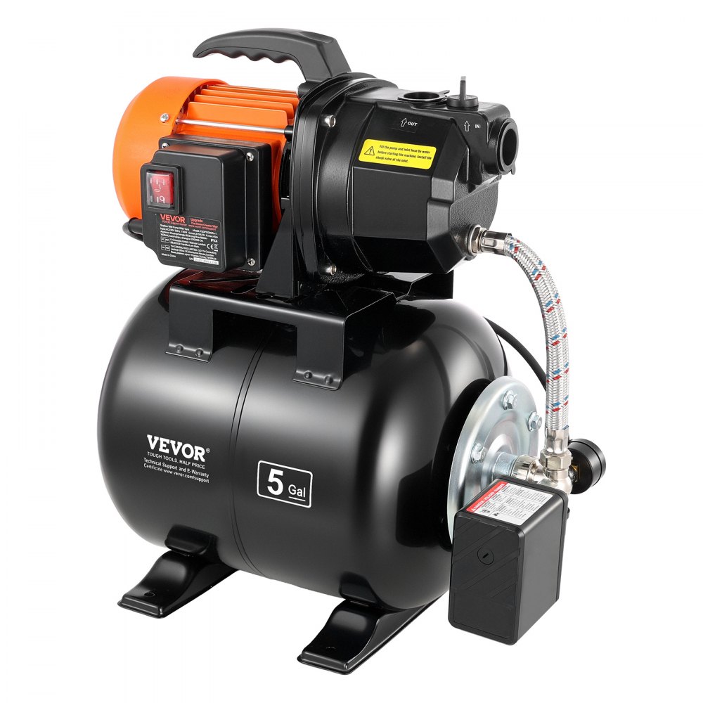 Domestic waterworks 735 W, 3750 L/h jet pump with 19 L pressure tank, 45 m delivery height, including automatic water delivery system & cast iron pump head, for garden irrigation & domestic water supply Domestic waterworks 735 W, 3750 L/h jet pump with 19 L pressure tank, 45 m delivery height, including automatic water delivery system & cast iron pump head, for garden irrigation & domestic water supply