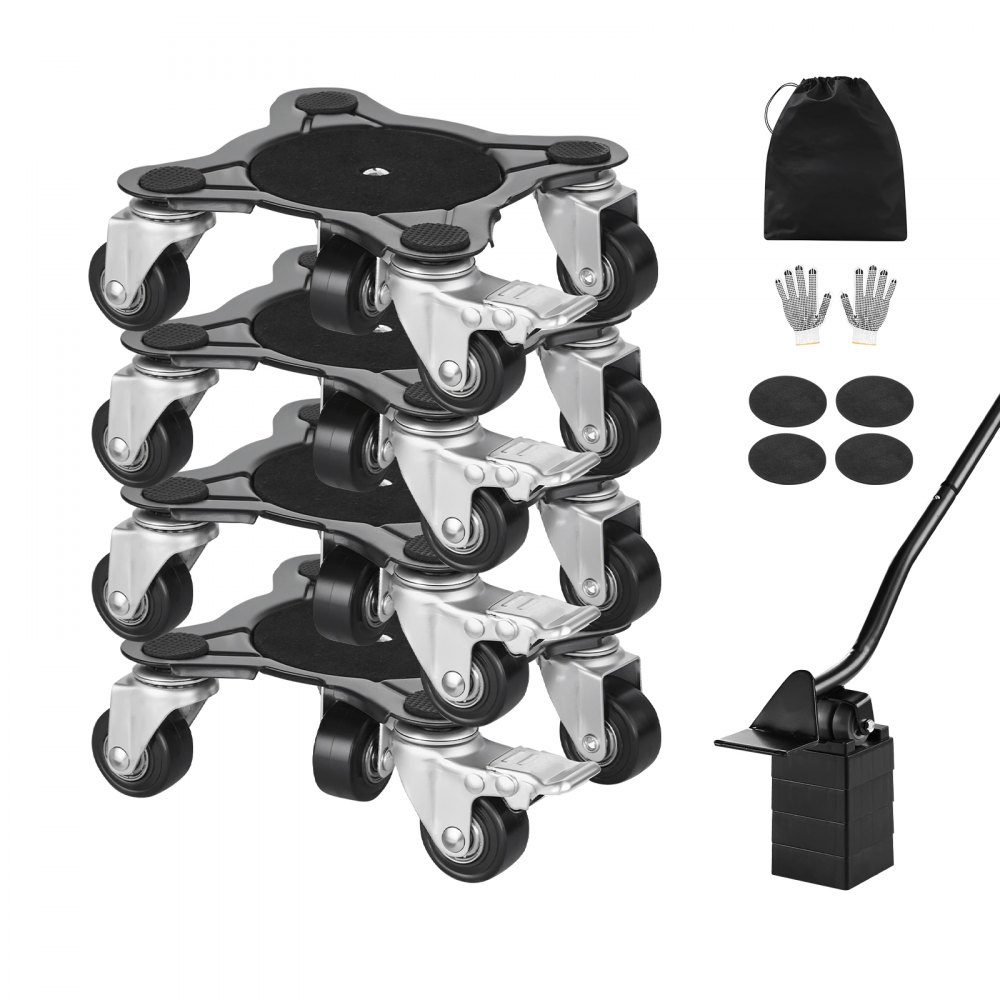 Chariot à meubles, 158x158x65mm, Max. Capacité de charge 544 kg, transporteur de meubles robuste avec 5 roues rotatives à 360°, ensemble d'outils de levage de meubles pour appareils électroménagers, canapé, Réf. rigérateur, machine à laver