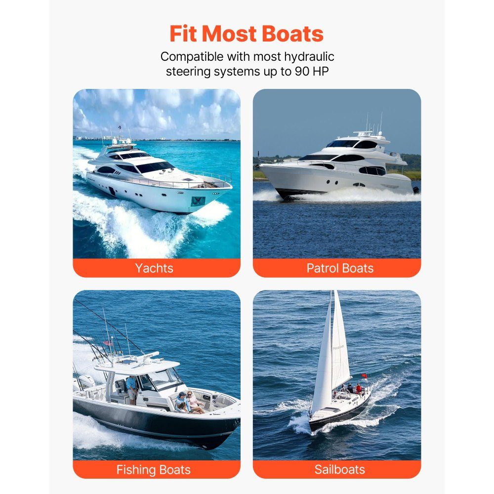 Outboard Hydraulic Steering Kit, 70kW (90HP) Hydraulic Steering Pump and Cylinder, 6.9MPa Working Pressure, Aluminum Alloy Housing, Check Valve, for Outboard Motors, Fishing and Sailboats