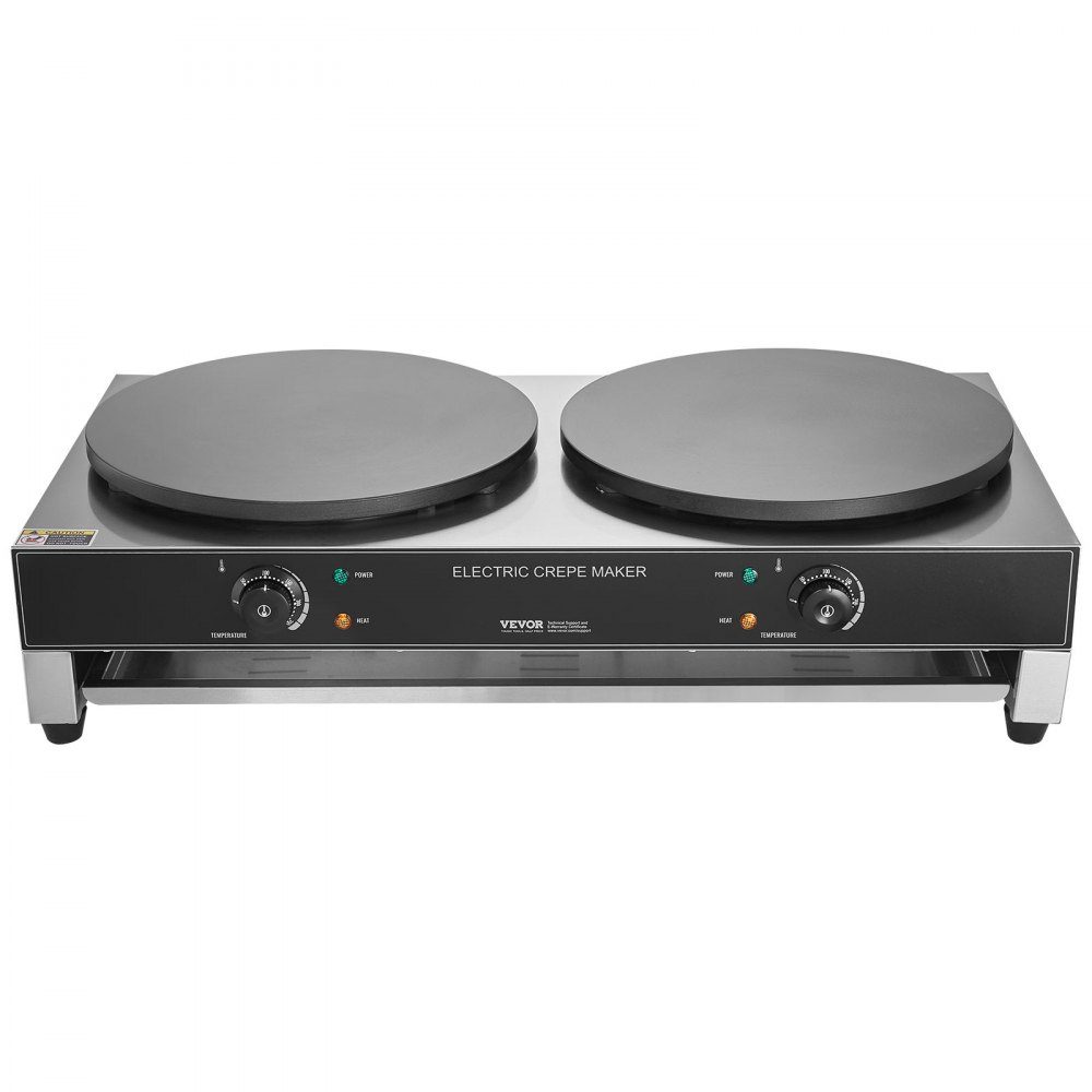 Electric Crepe Maker, Double Head Crepe Machine, 6000W Flat Crepe Grill Plate, Stainless Steel Pancake Oven, Cereal Pancake Oven, Temperature Control (No Plug)