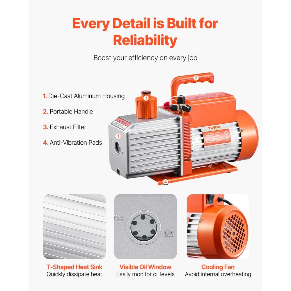 Vacuümpomp 9 CFM HVAC 2-traps draaischuifvacuümpomp voor R134a R22 R410a-systemen Auto AC-vacuümpompset met harsontgassing oliefles voor auto-airconditioneronderhoud