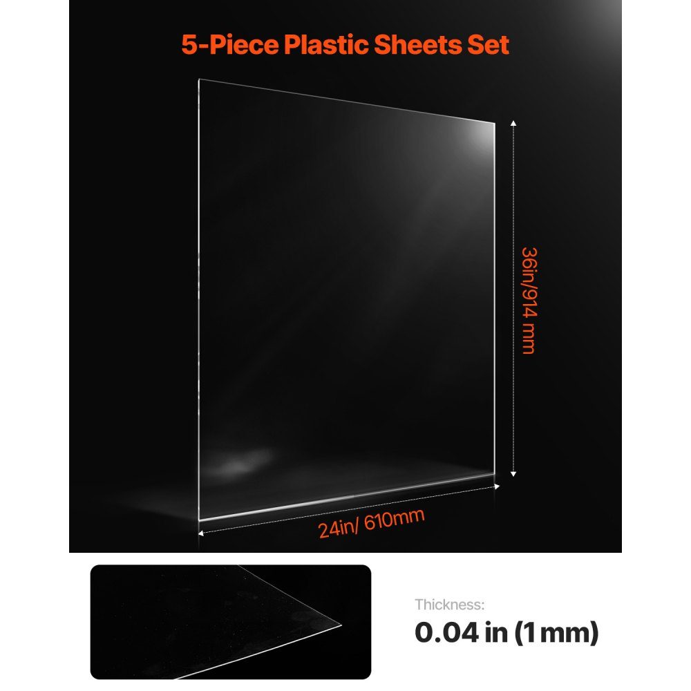 PET/Plexiglasplatten, Set mit 5 Kunststoffplatten, 610 x 914 mm, 1 mm dick, transparente, flexible Kunststoffplatten zum Basteln, Ersatzglas für Bilderrahmen, DIY-Display-Projekt, einfach zu schneiden