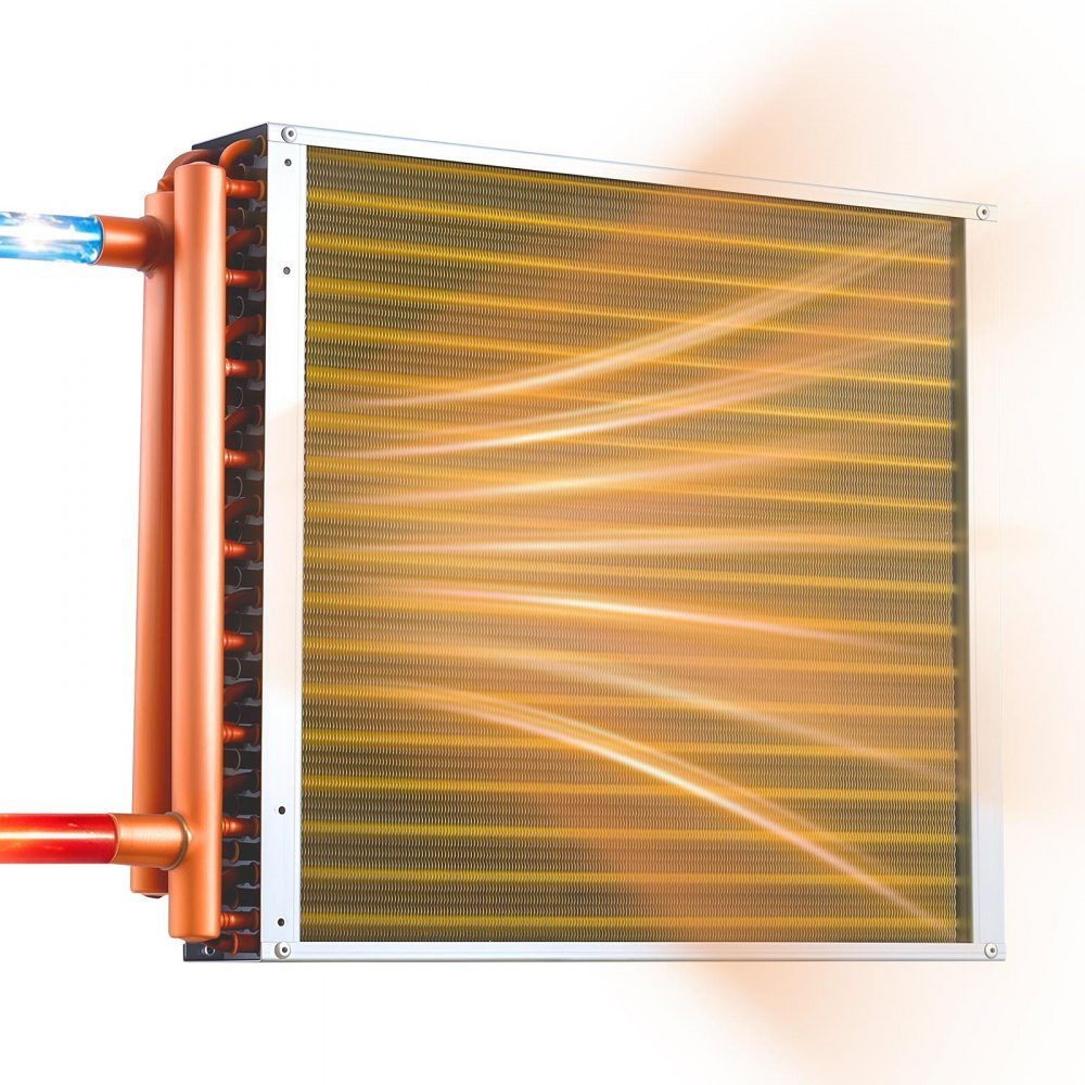Lamellenwarmtewisselaar 457x457mm, 35,2kW warmtewisselaar met koperen aansluitingen & aluminium lamellen, water-lucht warmtewisselaar met 2,5 MPa werkdruk, warmtewisselaar voor verwarming en koeling binnenshuis