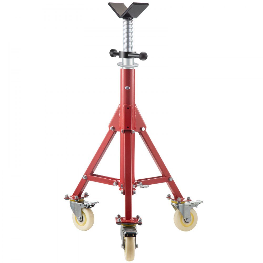 Modell 1107A Klappbare Rohrstütze mit V-Kopf, Rohrstütze mit 400 kg Tragfähigkeit / 0,32 - 30,48 cm Rohrkapazität, Rohrständer 71 - 131 cm verstellbar, Rohrständer aus Stahl mit Rollen