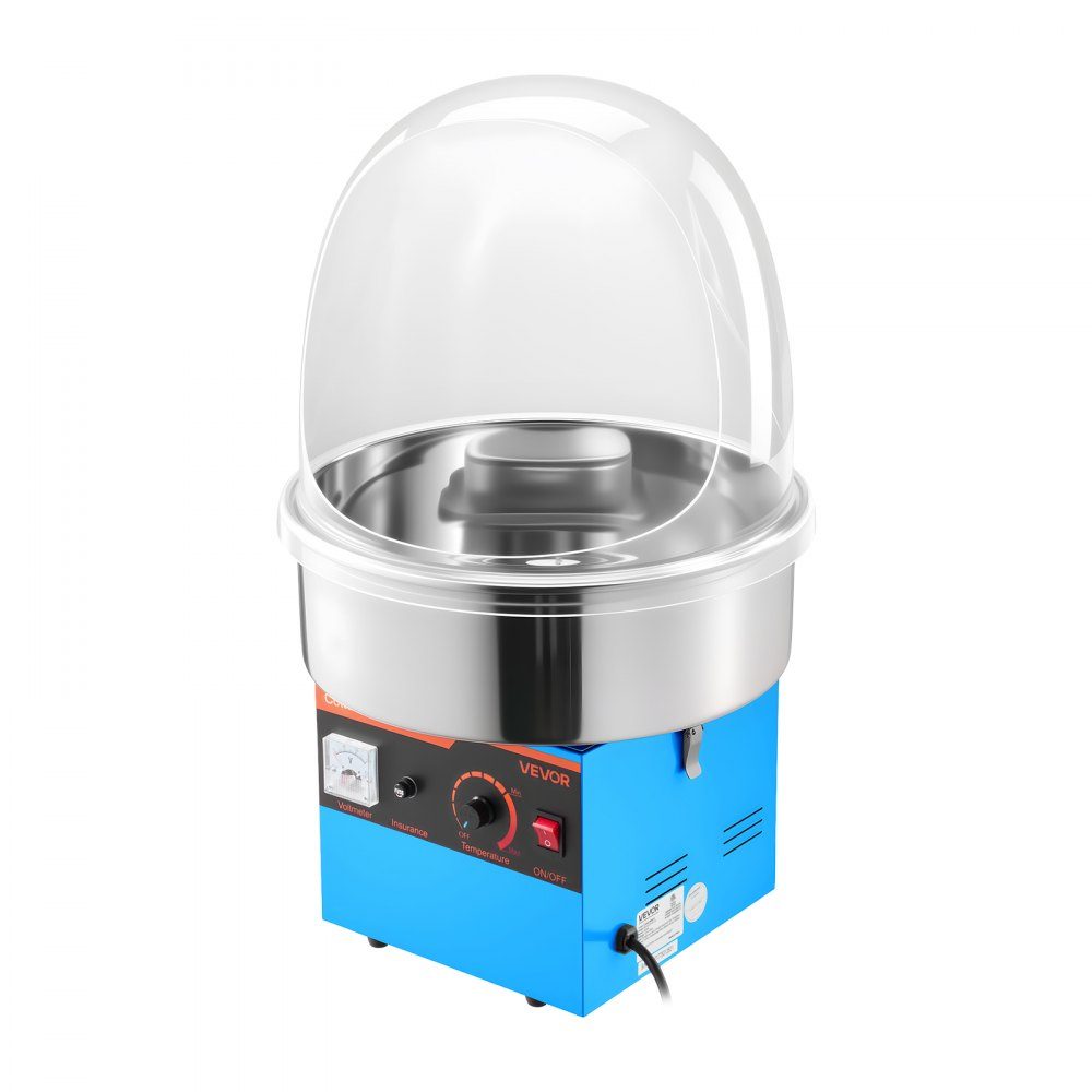 Machine à barbe à papa électrique 1000 W, machine à barbe à papa avec couvercle, bol en acier inoxydable et cuillère à sucre, idéale pour le carnaval, les anniversaires, les fêtes de famille, machine à barbe à papa professionnelle bleue