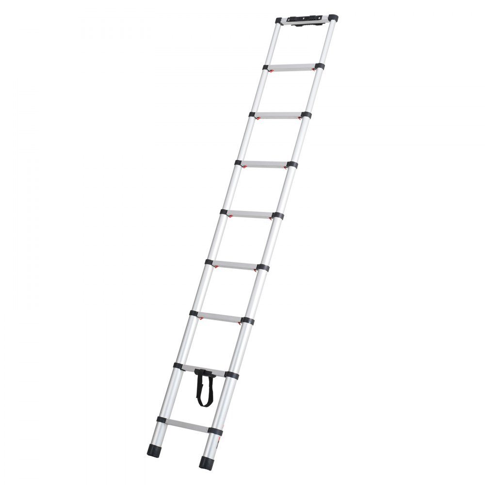 Telescopic Ladder, 2.6m Aluminum Extension Ladder, Folding Ladder with One Button Retraction, 160kg Load Capacity with Non-Slip Feet, Portable Compact Ladder for Home, RV, Attic