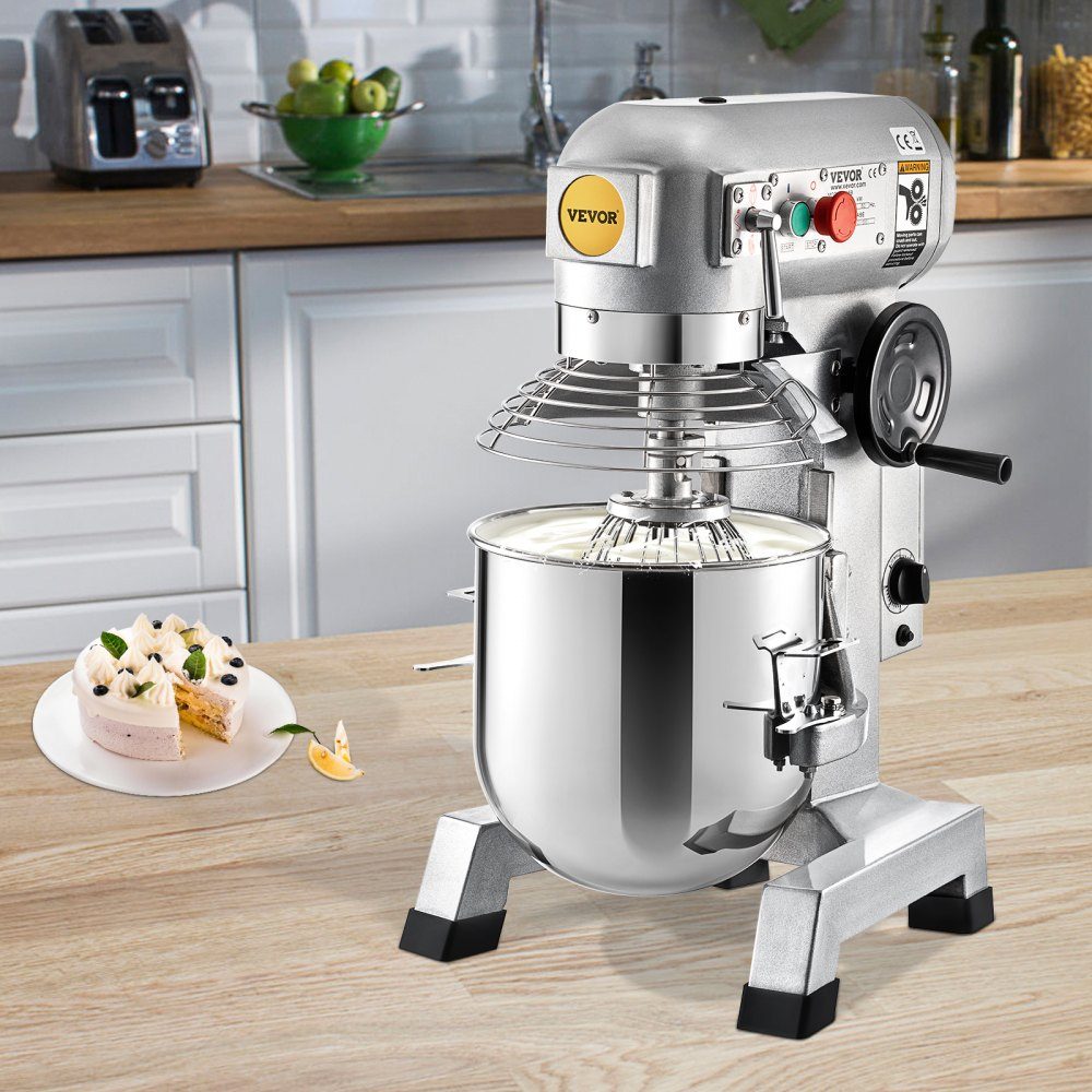 Kneading machine food processor, 14L bowl capacity kneading machine, 3-speed whisk, dough hook, wire rope, stainless steel bowl dough machine 500W, silver food processor timer function