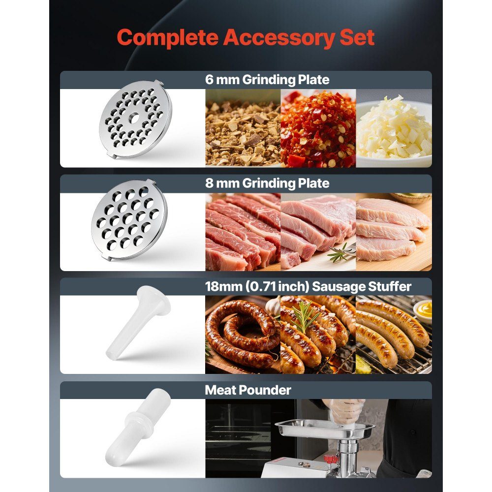 2.3kg/min Capacity Electric Meat Grinder, 600W Industrial Tabletop Meat Grinder with Blade and Grinding Plate, Sausage Machine, Stainless Steel Commercial Meat Grinder for Kitchen Restaurant