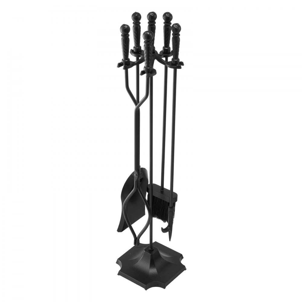Couverts de cheminée, 5 pièces. Ensemble de couverts de four, support à cinq branches, pinces, pelle à cendres, brosse, tisonnier, accessoires de cheminée en fer forgé pour feu de camp intérieur/extérieur, noir Couverts de cheminée, 5 pièces. Ensemble de couverts de four, support à cinq branches, pinces, pelle à cendres, brosse, tisonnier, accessoires de cheminée en fer forgé pour feu de camp intérieur/extérieur, noir