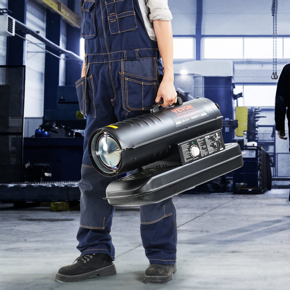 Kerosine/Diesel Heteluchtverwarmer, 70000 BTU Torpedo Ruimteverwarmer, Draagbaar met Thermostaatregeling, 19L Tank, Efficiënte Binnen Buiten Kerosine Verwarming voor Thuis, Bouwplaats, Industrieel, Werkplaatsen, Zwart