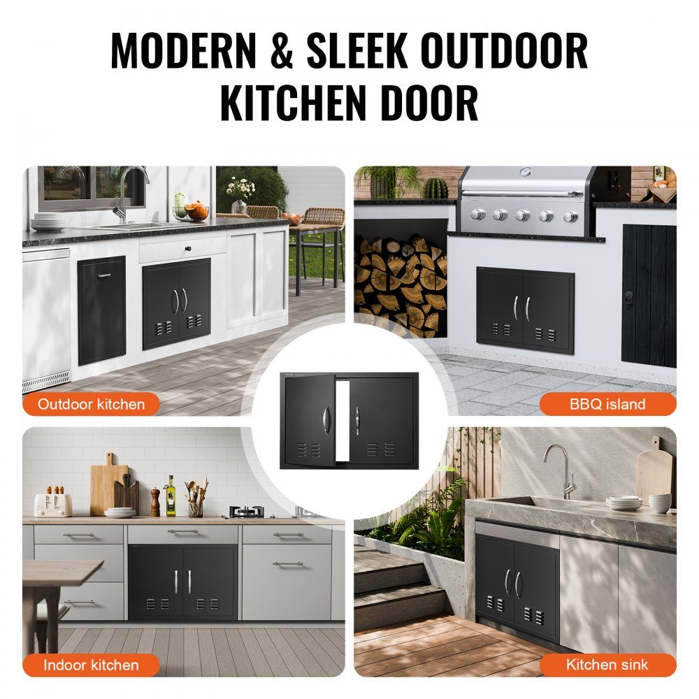 Grill Access Door 762x533x46mm Double Outdoor Kitchen Door Flush Mount Cold Panel Door Vertical Wall Door with Handles and Vents for Grill Island Grill Station etc