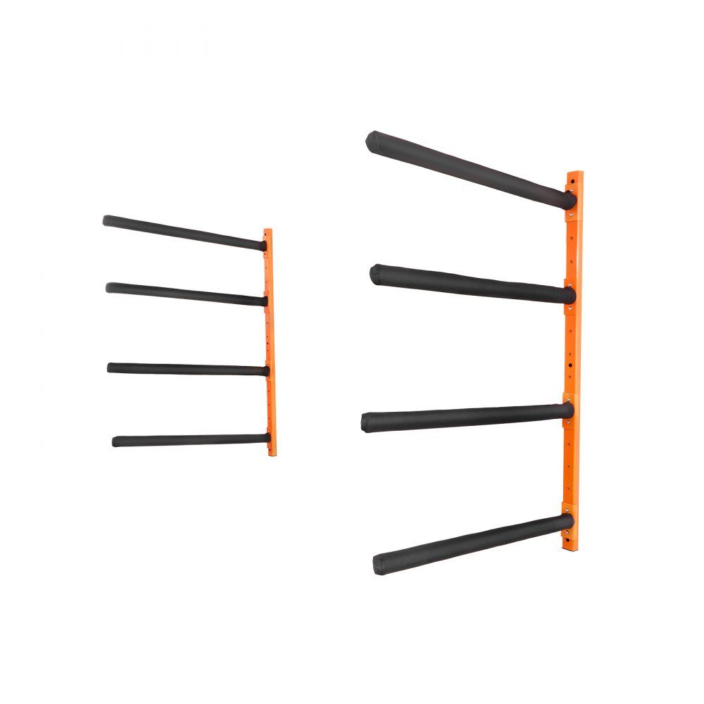 Wieszak na kajak do montażu ściennego 1168 x 850 x 45 mm Stojak na kajak na 4 kajaki 797,5 ± 10 mm Długość ramienia nośnego 400 funtów Nośność Stojak do przechowywania kajaków Wytrzymałe haczyki do przechowywania kajaków