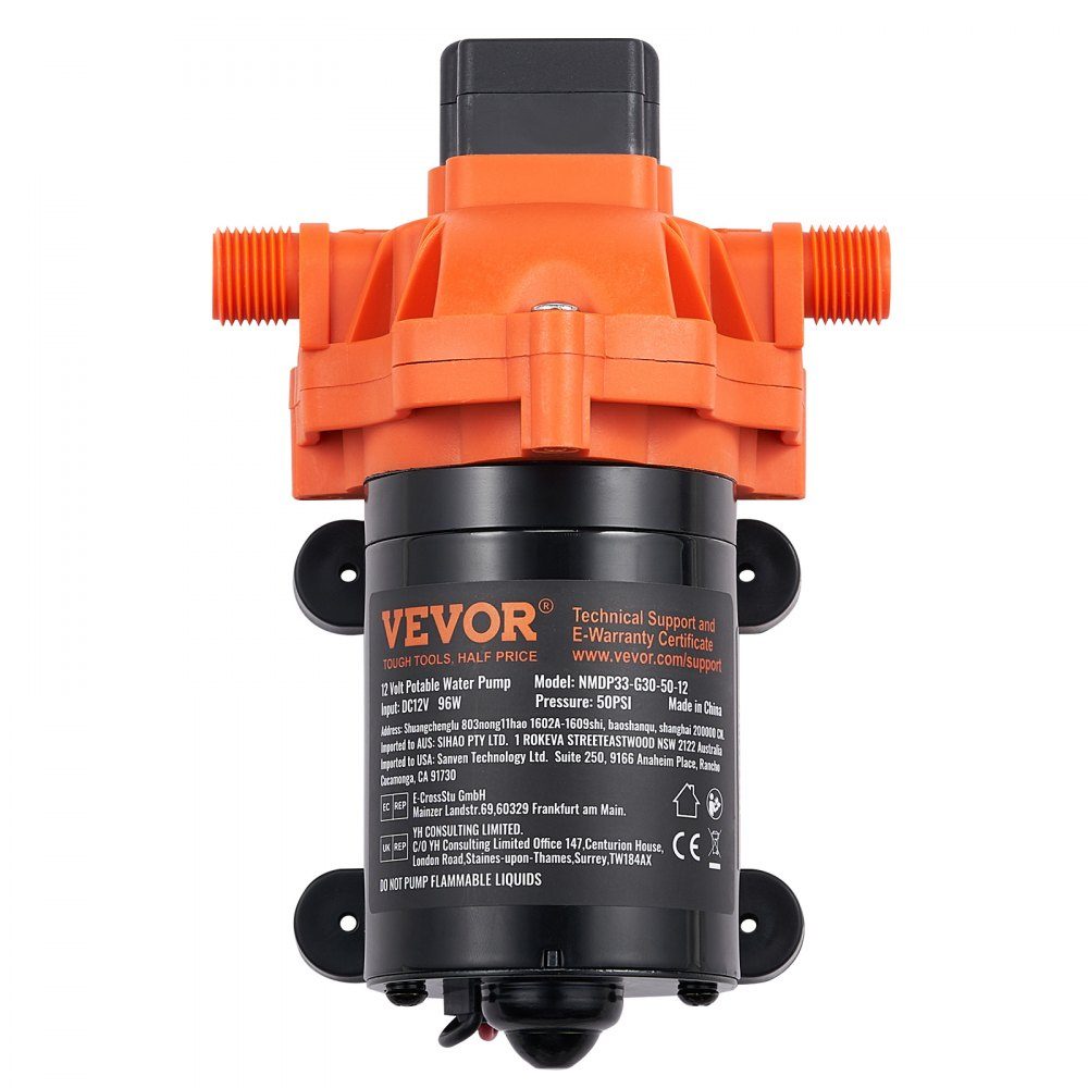 12V Diaphragm Pump 11.36L/min 3 Chamber DC Water Pump with Automatic Pressure Switch 40-100PSI Adjustable 50PSI 1/2" MNPT Connector for RV Yacht Food Truck Camper Marine