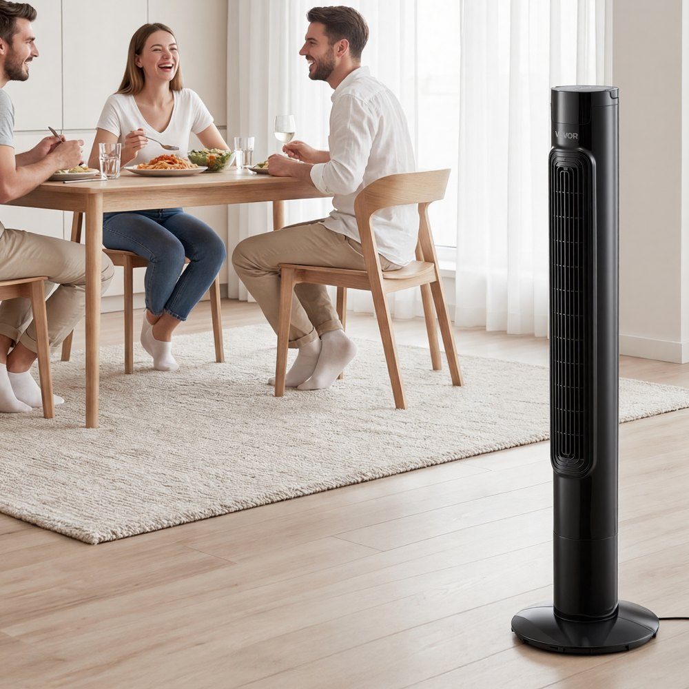 50 W Turmventilator, 985 mm Säulenventilator mit 3 Geschwindigkeiten, 3 Modi, 7,5-Stunden-Timer, 50° oszillierender Ventilator mit Fernbedienung, leiser Standventilator für Schlafzimmer, Büro, Schwarz