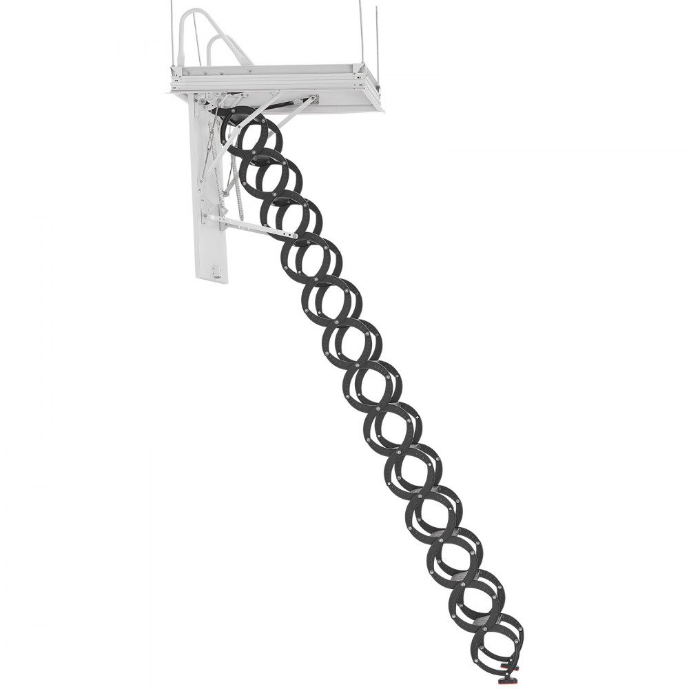 Dachbodenleiter, Tragfähigkeit 299,4 kg, geeignet für Deckenhöhen von 3,2–3,35 m und Öffnungsgröße von 1000,76 x 698,5 mm, ausziehbare Deckentreppe aus legiertem Stahl mit Zugstange für Dachboden