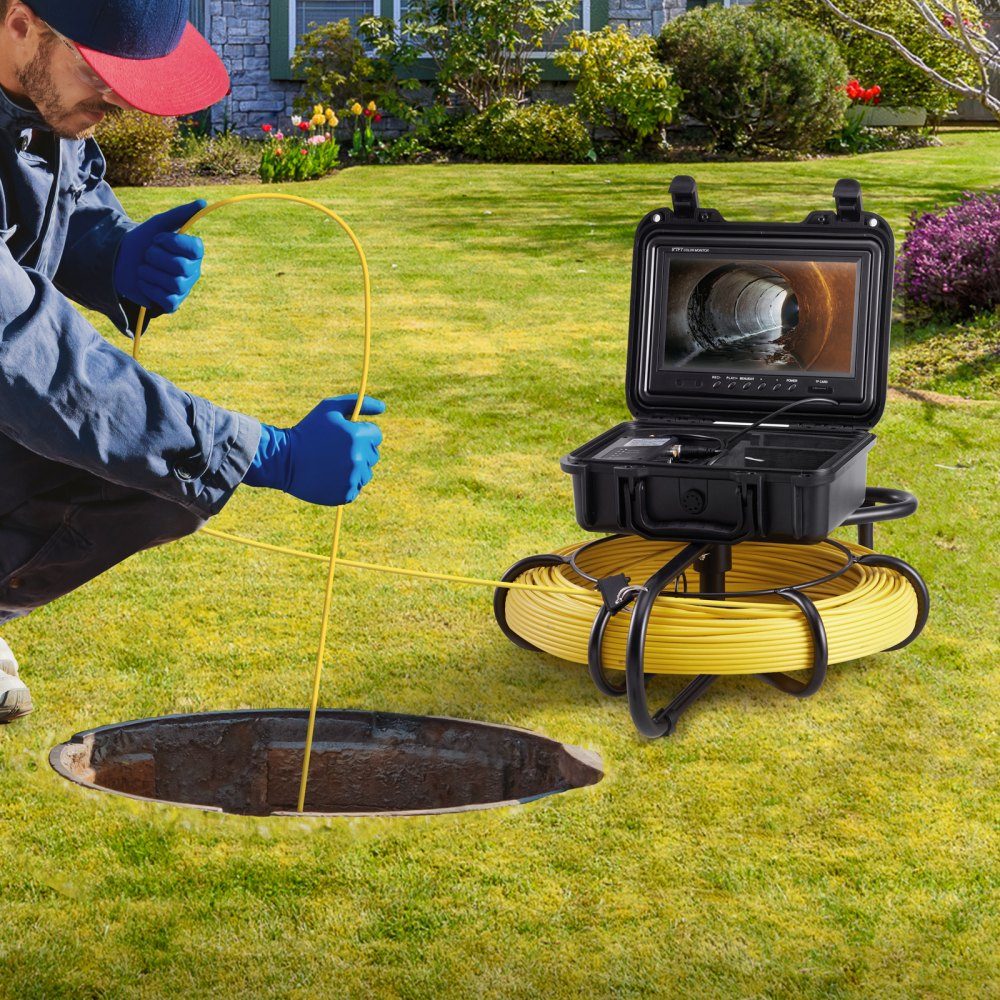 Sewer Camera 91.5m 23cm Screen Pipe Inspection Camera with DVR Function IP68-Kamera with 12 Adjustable LEDs with a 16GB SD Card for Sewer Pipe Home Sewer Pipe