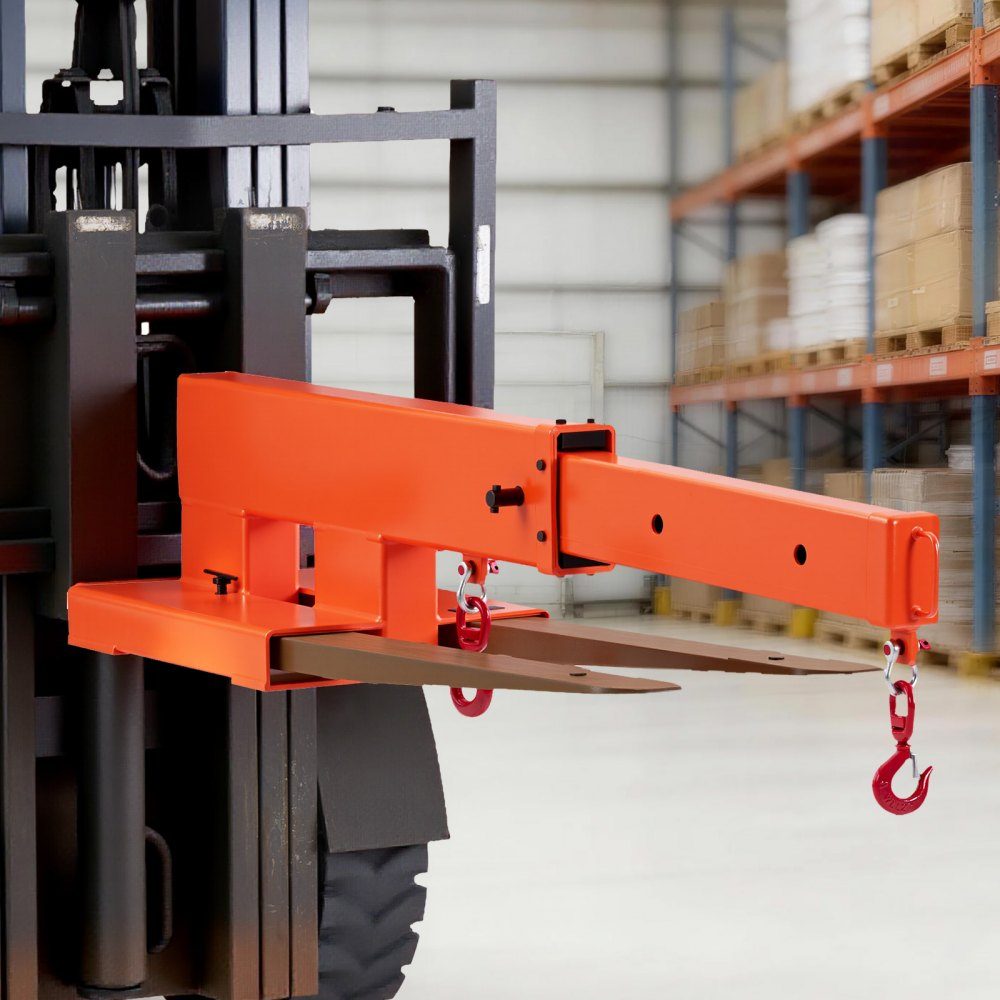 Kranarm für Gabelstapler 2495 kg, Gabelstapler-Lastarm mit 2 360°-Schwenkhaken, manueller 3-stufiger Teleskoparm für 1200–1867 mm Ausfahrbereich, Gabelstaplerkranzubehör für Baustellen-Fabriklager