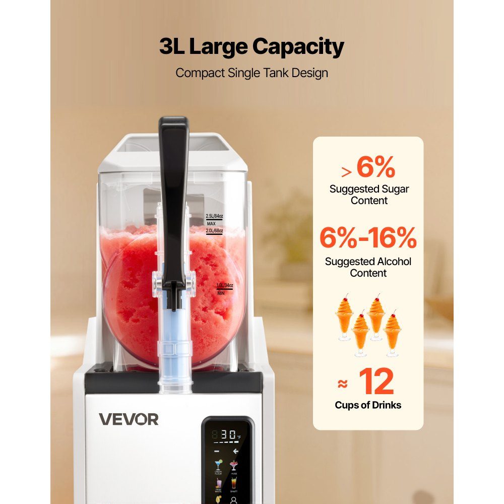 Slush Machine 1 x 3L, Slush Ice Cream Machine 350W (No Ice Required), Electric Margarita Machine with Self-Cleaning Function, Suitable for Frozen Margaritas, Frappes, Milkshakes, Shakes
