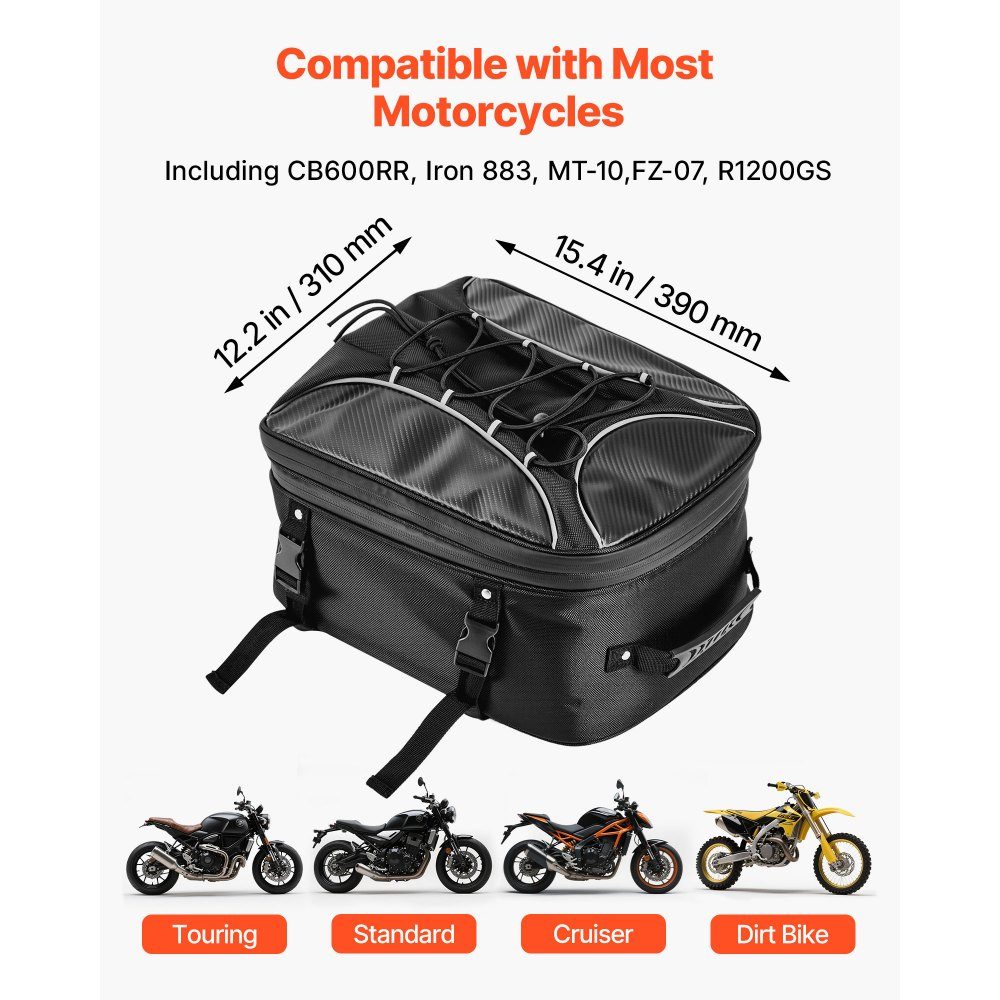 Motorrad-Hecktasche, Rücksitztasche (22–34 l), mit wasserdichtem Regenschutz, Motorrad-Gepäckaufbewahrung, Gepäckträgertasche mit Riemen und Gummiband, Motorradgepäck, Schwarz