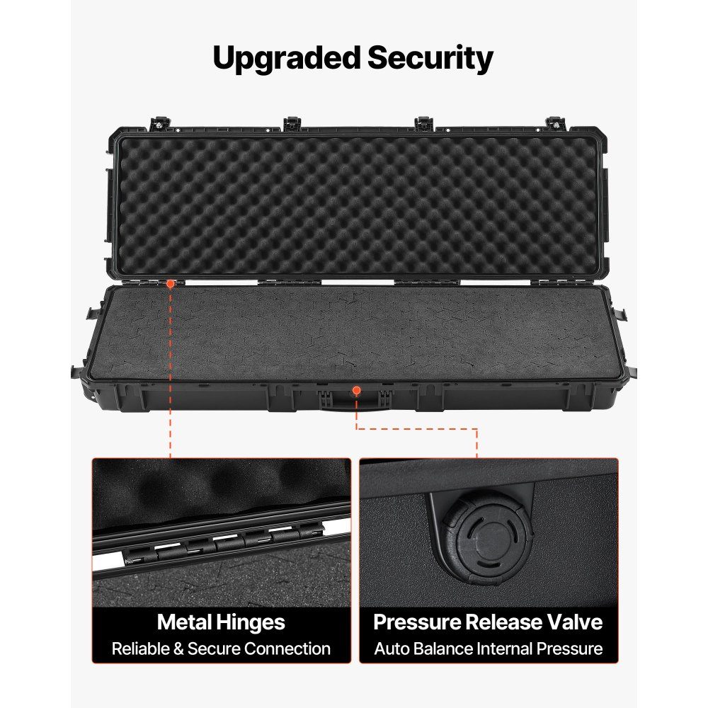 Waffenkoffer mit Hartschale für Langwaffen, abschließbarer Waffenkoffer mit herausnehmbarem XPE-Schaum, Langwaffenkoffer, Waffenaufbewahrung, rollbar, IP67 wasserdicht, 134,1 x 42,5 x 18 cm schwarz