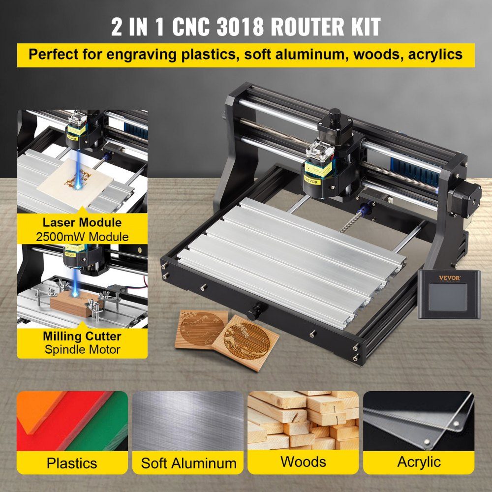 2500mW CNC 3018 DIY Machine de gravure Pro 300x180x45mm Machine de gravure 3 axes Mini graveur avec carte de commande GRBL et contrôleur hors ligne