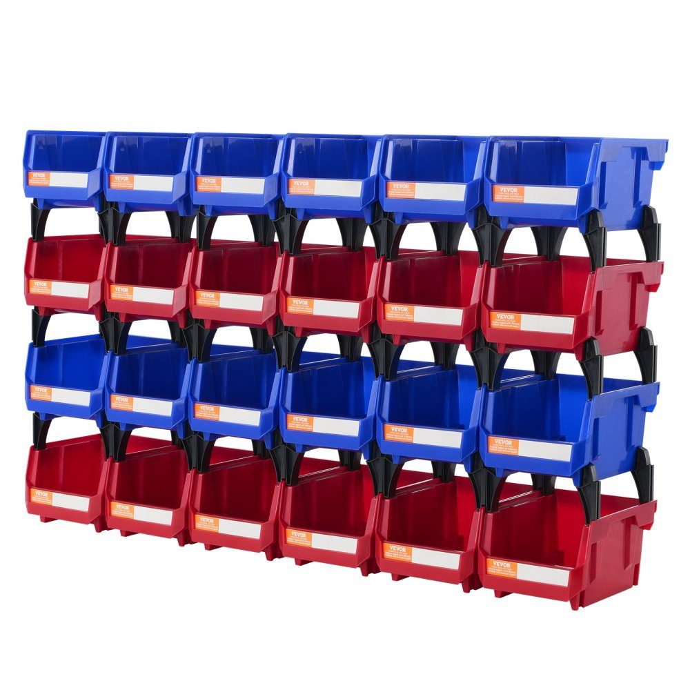 Plastic Storage Containers (5" x 4" x 3") Hanging Stackable Storage Containers Blue/Red Pack of 24 Heavy Duty Stacking Containers for Organizing Closets, Kitchens, Offices or Pantries