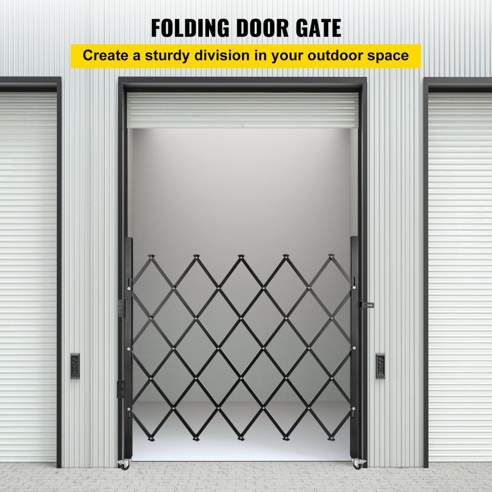 Einzelnes faltbares Sicherheitstor, 170 × 131 cm (B × H), Falttürtor, Akkordeon-Sicherheitstor aus Stahl, flexibel erweiterbares Sicherheitstor, rollendes Barrikadentor, Scherentor mit Vorhängeschloss