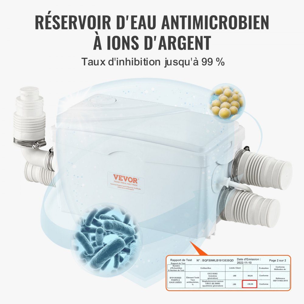 Lifting system, 350 W, 6000 l/h flow, 7 m delivery height, wastewater pump with 3 water inlets for cellar, kitchen, sink, shower, bathtub, laundry wastewater disposal, dishwasher