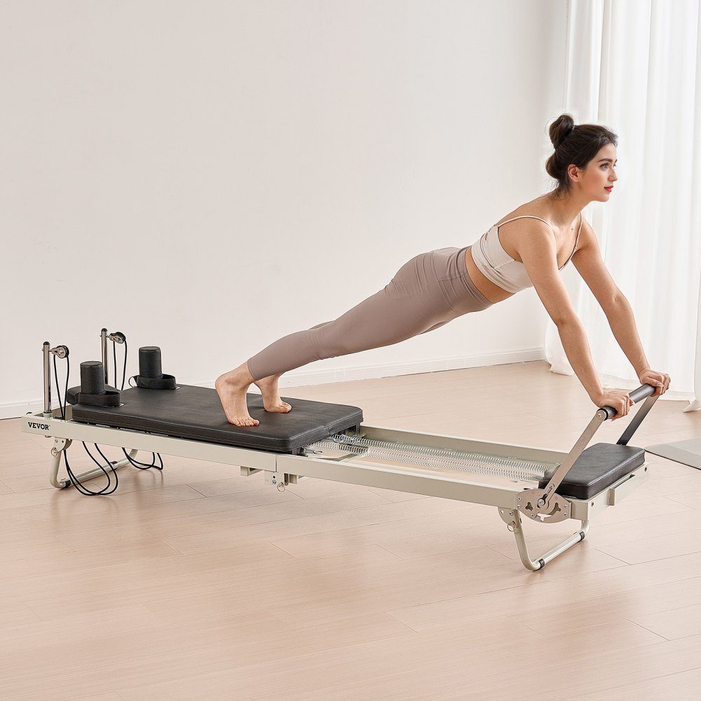 Składany przyrząd do ćwiczeń Pilates Reformer do użytku w domowej siłowni, łóżko do pilatesu z podwójnym oporem — sprężyna i sznurek, dla zaawansowanych i początkujących, do 400 funtów