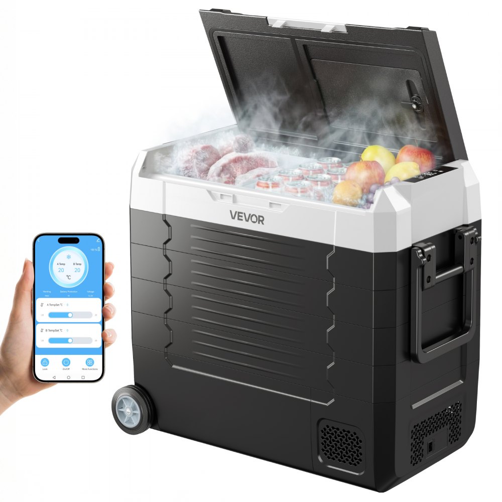 Refroidisseur à compresseur 12/24 V DC 100-240 V AC, réfrigérateur de voiture 55 L avec contrôle par application, roues et 2 zones de température (-20 °C à 20 °C), réfrigérateur portable pour camping-car, bateau, camping, pêche Refroidisseur à compresseur 12/24 V DC 100-240 V AC, réfrigérateur de voiture 55 L avec contrôle par application, roues et 2 zones de température (-20 °C à 20 °C), réfrigérateur portable pour camping-car, bateau, camping, pêche